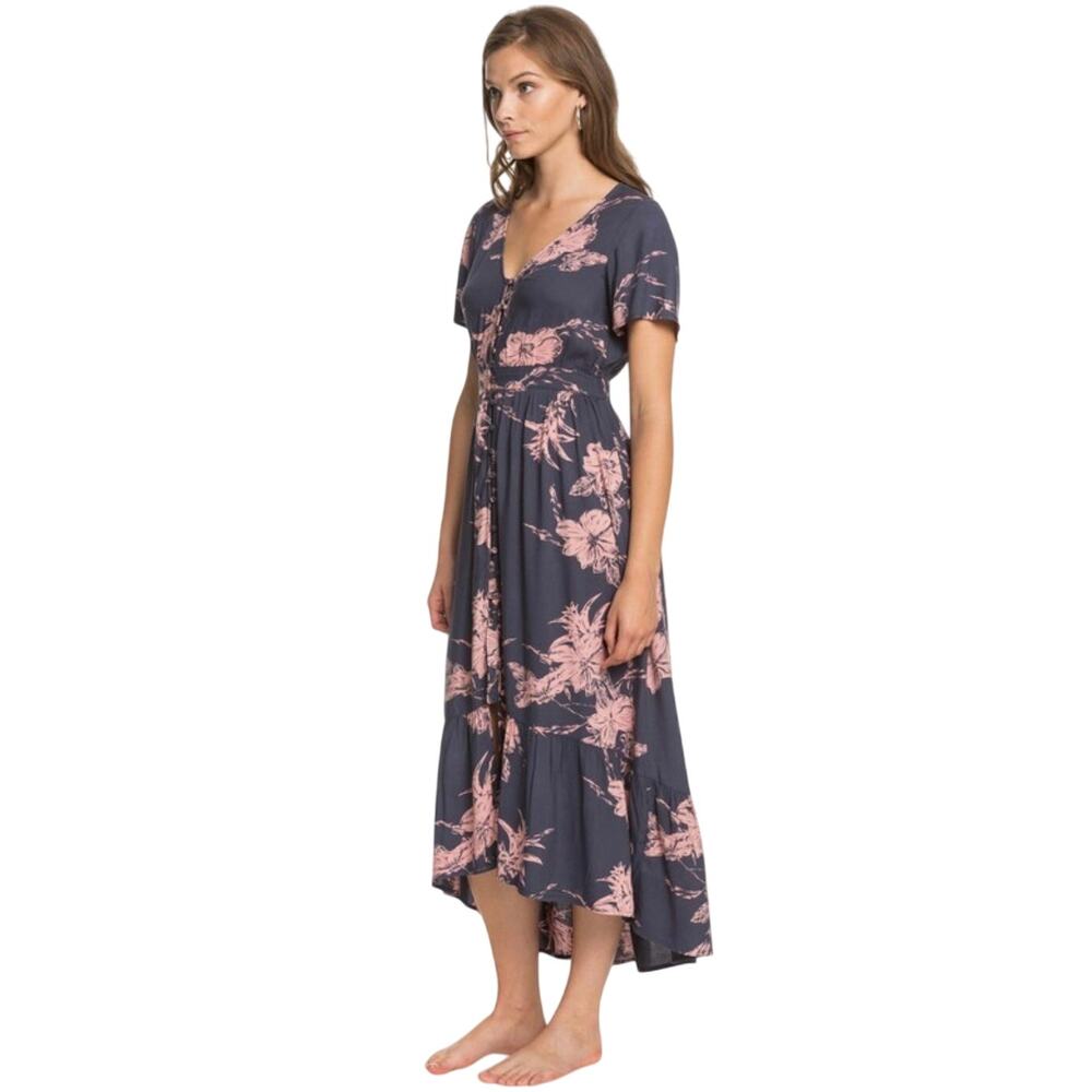 Roxy Bright Daylight Short Sleeve Maxi Dress Floral Print Small Blue & Pink Boho - Picture 3 of 15